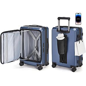 BAGSMART 20" Expandable Top-Opening Carry-On,Double Spinner,TSA,Blue $83.19
