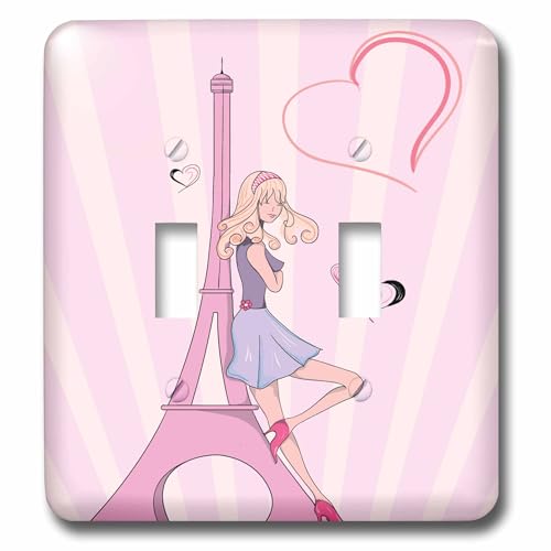 3dRose Girly Pink Girl Eiffel...rts Paris double toggle switch