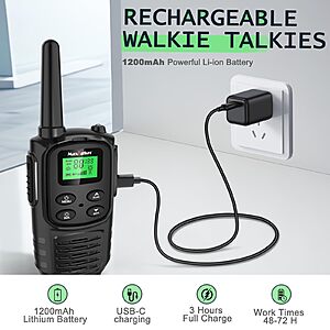 MaxTalker Walkie Talkies for Adults 2 Pack Long Range Rechargeable NOAA Enabled,Flashlight,$20 FS PRIME (5 Mile Range