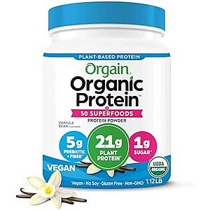 SnS,AC] $15.36 | 1.12-Pound Orgain Organic Vegan Protein + 50 Superfoods Powder (Vanilla Bean) at Amazon