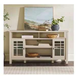 Walker Edison Transitional Wood Glass Door Storage Sideboard 58" - Black or Ivory Oak - $57.99
