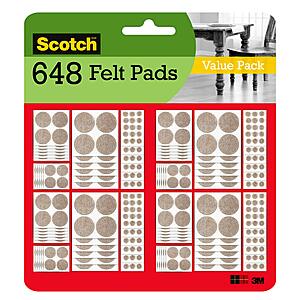Scotch Felt Pads Value Pack, 648 Pcs, Beige Assorted Size Pads $4.75 @Amazon