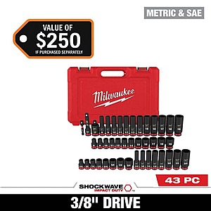 SHOCKWAVE 3/8 in.Drive SAE and Metric 6 Point Impact Socket Set (43-Piece) $85