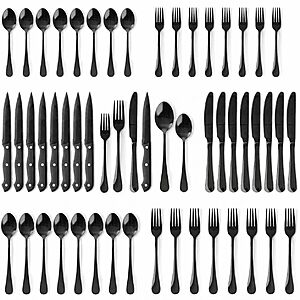 Walmart+:NULAS 48-Piece Stainless Steel Silverware Set,Black Flatware Service for 8 $29.99 + Free Shipping