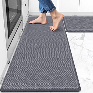 2-Pc Mattitude Cushioned Anti-Fatigue Kitchen Mat Set:Grey 59" or Black 47" $19.80