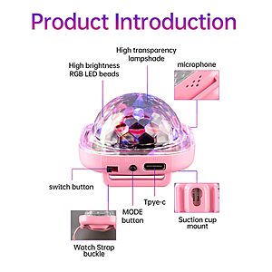 Mini LED Magic Disco Ball with Wristband & Suction Cup (Pink) – $8.80,Free Shipping for Members or $35+ Orders