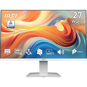 149.99 | msi PRO MP273QW E14 27-inch IPS 2560 x 1440 Computer Monitor,144Hz,1ms,White at Amazon