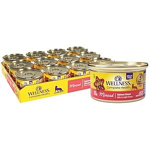 S&S,AC] $22.93:24-Pack 3-Oz Wellness Complete Health Minced Adult Wet Cat Food (Salmon Entrée) at Amazon (95.5￠ each