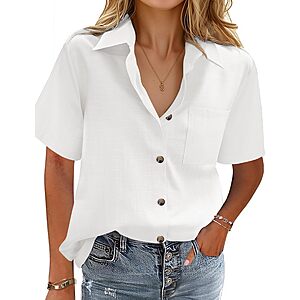 Limited Deal]HOTOUCH Linen Shirts for Women Cotton Button Down Shirt $14.99