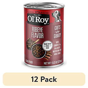 12 pack) Ol' Roy Ribeye Flavor Cuts in Gravy Wet Dog Food for Adult Dogs,13.2 oz Can - $11.40