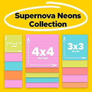 15-Pack Post-it Super Sticky Notes Assorted Sizes (Supernova Neons) $8.99 + Free Shipping w/ Walmart+ or on $35