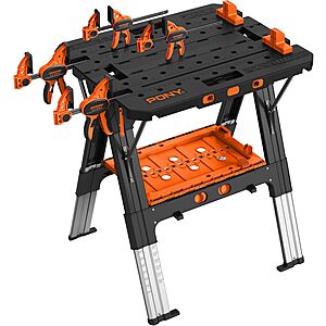 Pony 2-in-1 Work Bench Portable with 4pc Clamp 4pc Bench Dog,2pc Safety Strap $127.99