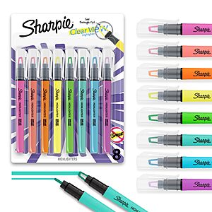 8-ct Sharpie Highlighter Clearview Stick w/ Chisel Tip (Assorted Colors) $7.85