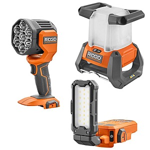 RIDGID 18V Cordless 3-Tool Lighting Combo Kit with Magnetic Light,360° Area Light,and Spotlight (Tools Only) $129