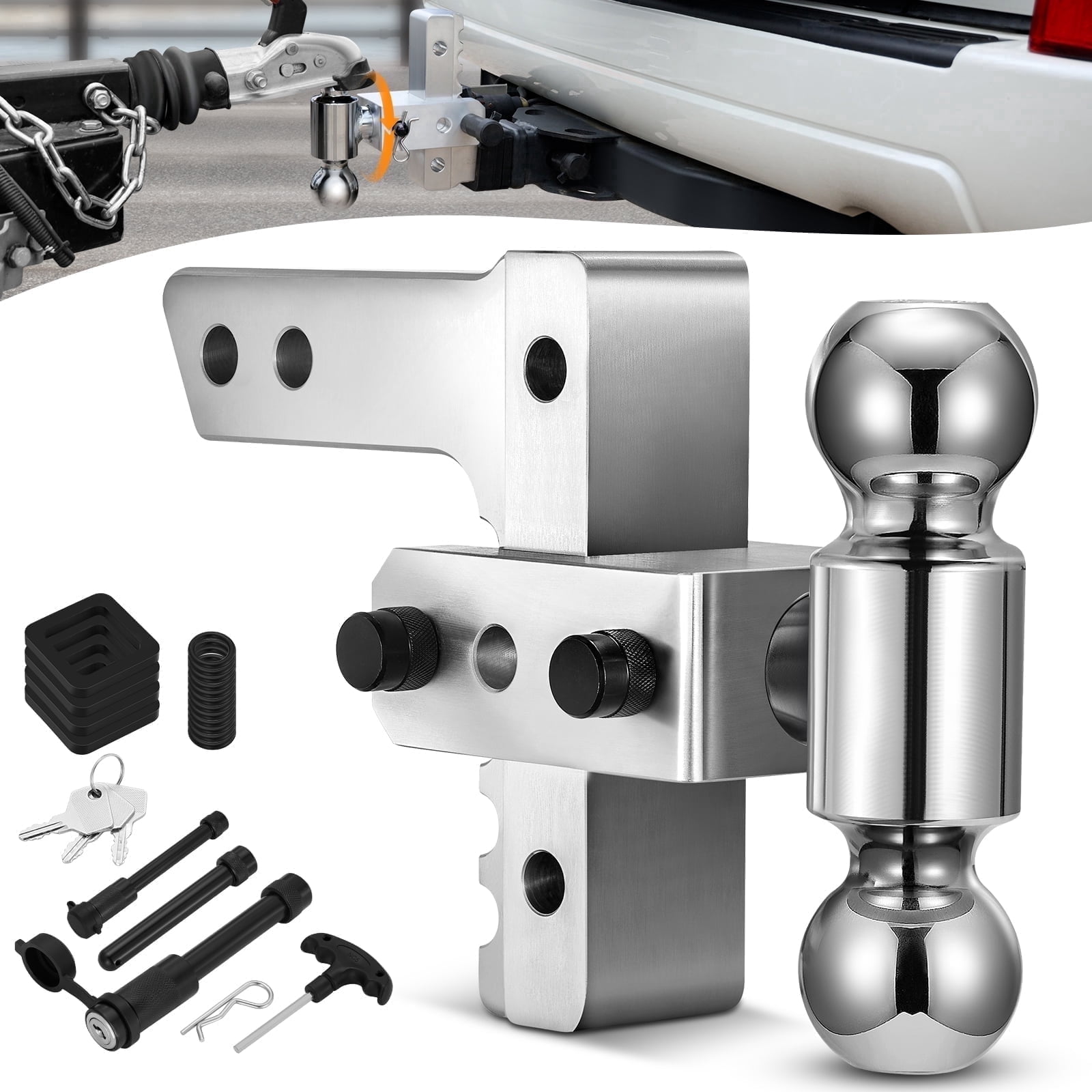 SPEEDWOW Adjustable Trailer Hitch,12500 lbs GTW-Tow Hitch Fits 2" Receiver,6" Drop/Rise Aluminum Ball Hitch with Two Anti-Theft Lock & Dual-Ball(2"&2-5/16") $129.99