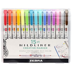 6-Pack 15-Count Zebra Pen Mildliner Dual-Ended Highlighter Sets,90 Total (Assorted Colors) $21.55 + Free Shipping w/ Prime or on $35