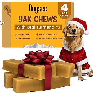 Dogsee Yak Cheese Himalayan Dog Chews with Turmeric 1lb (Large - 4 Bars) $13.69