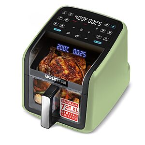 Gourmia Air Fryer 7 QT - Easy View Panoramic Window & Interior Light,Guided Cooking with 12 One-Touch Presets,FryForce 360,Dishwasher Safe Accessories,Green/Peach - $49.99