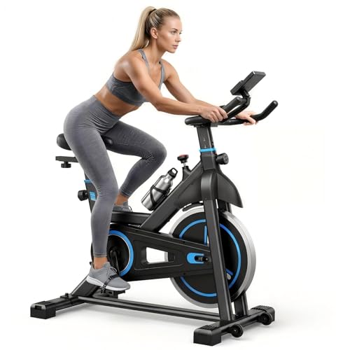 NEWBULIG Exercise Bike with AP...bs Weight Capacity,Black Blue