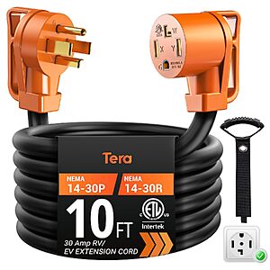 Tera 10' 30A Heavy-Duty RV & Dryer Extension Cord (NEMA 14-30P to 14-30R) $20.23 + Free Shipping w/ Prime or on $35