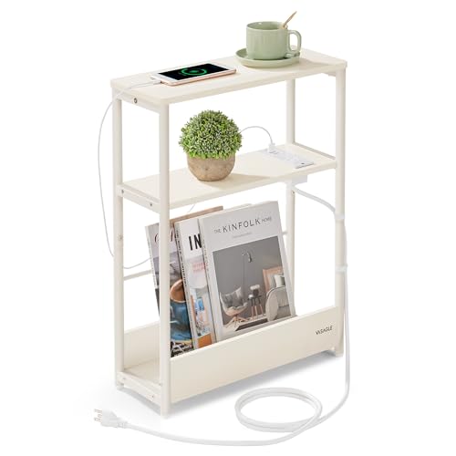 VASAGLE Side Table with Chargi...Study,Cream White ULET335W01