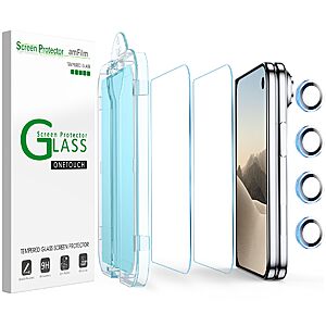 2-Pk amFilm OneTouch iPhone Duo/13-18 Tempered Glass Screen Protectors from $5