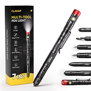 CLAKAP P3 7-in-1 Multitool Pen Light,Rechargeable Pocket Flashlight Clip $9.99 AC