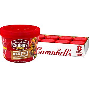 Campbell's Chunky Soup,Beef Soup with Country Vegetables,15.25 oz Microwavable Bowl (8 Pack)~$12.82 With S&S @ Amazon
