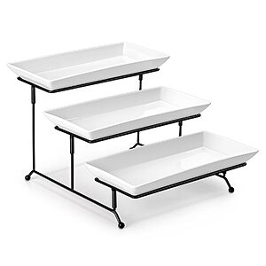 3-Tier MALACASA 12" Porcelain Serving Tray Stand (White) $18