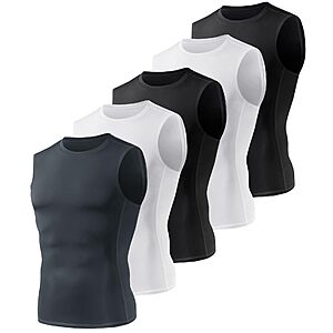 5-Pk BOOJO Men's Compression Sleeveless Shirts (Large Only) $17