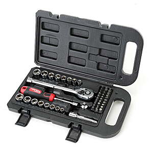 Hyper Tough 55-Piece Auto Repair Socket Set,1/4 in and 3/8 in Drive $22.88