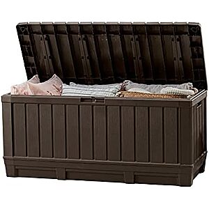 AC] $64.99 | 92-Gallon Keter Kentwood Resin Deck Box-Organization and Storage (Brown) at Amazon
