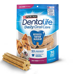 3.97 get $1 Walmart Cash Limit 5:Purina DentaLife Daily Oral Care Small & Medium Dog Treats with Chicken,7.0 oz Pouch,10 Count