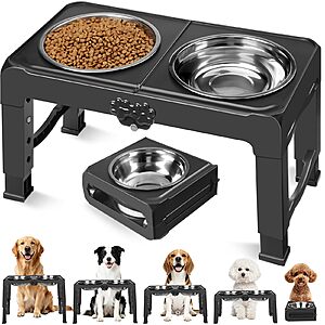 COMESOON 5-Height Adjustable Elevated 7.1" Stainless Steel Dog Bowls $10