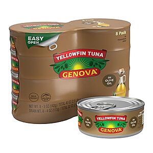 SnS,AC] $12.96* | 8-Pk 5-Oz Genova Premium Wild Caught Yellowfin Canned Tuna (Olive Oil) at Amazon