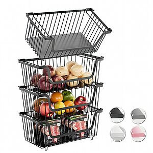 Prime] 4-Pack GAOKASE Stackable Wired metal Pantry Organizer Baskets $20.99 + Free Shipping