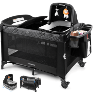 Babyeap 7-in-1 Baby Bassinet with Playard and Bedside Sleeper,Changing Table,Toy Bar,Extra Large Storage Bag $113