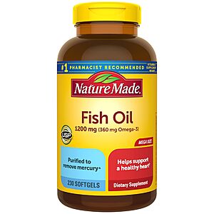 Select Accts:230-Ct 1200mg Nature Made Omega 3 Fish Oil Supplements Softgels $9.20 w/ S&S