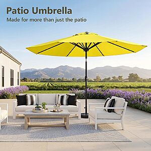 9FT Patio Umbrella,Outdoor Table Umbrella with Push Button Tilt & Crank,Pool Umbrella with Fade-Resistant Canopy,Heavy-Duty Steel Frame,Light Yellow or Dark Red $29.99