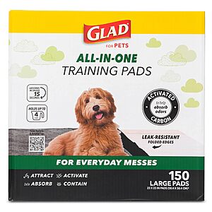 150-Count Glad Pets Black Charcoal Puppy Pads (23" x 23") $15.66 or less + Free Shipping w/ Prime or on $35