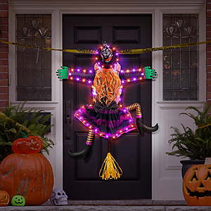 16 FS Walmart by DAKIMOE Halloween Decoration Outdoor Witches Crashing Into Tree with Colorful LED Lights (Purple or Orange