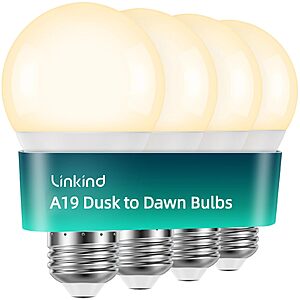 4-Pk Linkind A19 Dusk to Dawn Sensor LED Bulbs (2700K Soft White,9.5W) $7.50