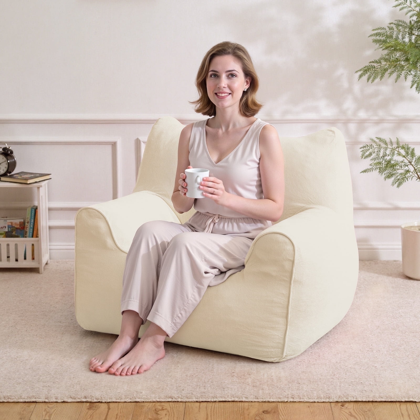 Lusimo Bean Bag Chair for Adults Teens,3FT Lazy Memory Foam Bean Bag Sofa for Bedrooms,Cat-Ear Design Couch with Corduroy Washable Cover,Lounge Chairs $69.99