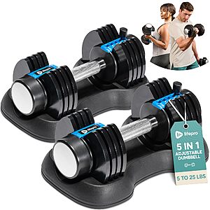 Lifepro Adjustable Dumbbells Set/Single - 15lb 43lb 55lb 90lb 25 lb Dumbbell Sets $150.07