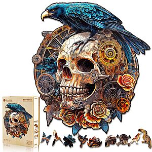 175-Piece 11.4" x 10.1" Kayee 3D Effect Wooden Jigsaw Puzzle (Raven & Mechanical Skull) $4.99 + Free Shipping w/ Prime or on $35