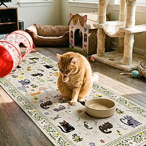 Amazon Flash Deal:2' x 5' Puino Stain Resistant Washable Non Slip Low Pile Runner Rug (Beige Cat Print) $7.93 + Free Shipping w/ Prime or on $35