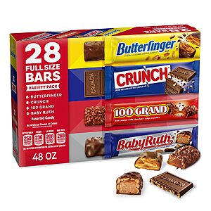 S&S] Assorted Butterfinger,CRUNCH,Baby Ruth,100 Grand Candy Bars 28 Ct,48 Oz $29.41