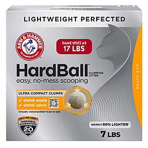 ARM & HAMMER Hardball Lightweight Cat Litter,Multi-Cat Clumping Litter,No-Mess Scooping,7 lb $12.76 + $4 Walmart Cash $8.76
