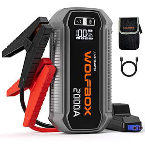 WolfBox 2000A Car Jump Starter,Portable Battery Booster Pack,12V Power Bank for 7L Gas & 6L Diesel Engines $63