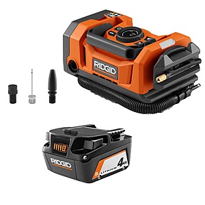 18V Dual Function Cordless Inflator w/ Valve Adaptor,Needle,Nozzles,12V Power Cord,& 18V Lithium-Ion 4.0 Ah Battery $99
